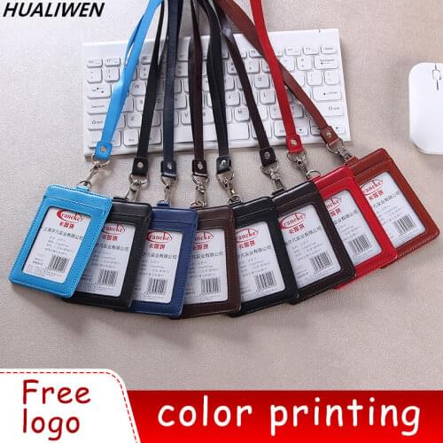 Luxury Quality PU Leather Material Card Sleeve Sets ID Badge Case Clear Bank Credit Card Badge Holder School Student Office