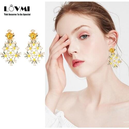 Lovmi Sliver 925 Women Earrings Jewelry Bohemia Fashion Ornament Flower Colorful Topaz Gemstone Evening Earring With Rhinestones