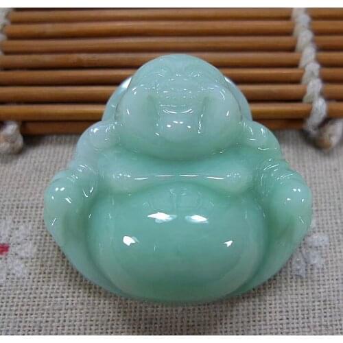 Certified Natural Green Milky Jade Laughing Buddha Pendant Boutique jewelry small pendant