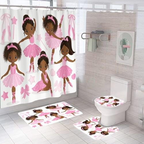 Cute Dancing Girl Shower Curtain Waterproof Polyester Bathroom Curtains fOR Kids Shower Curtain Set Bath Mats Rugs