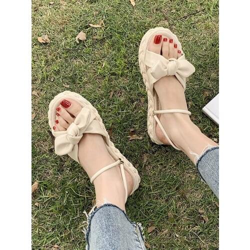 Internet Celebrity Dual-Purpose Slippers Womens Summer Wear 2021new Fresh Bow Fairy Style Thick Bottom Breathable Shoes