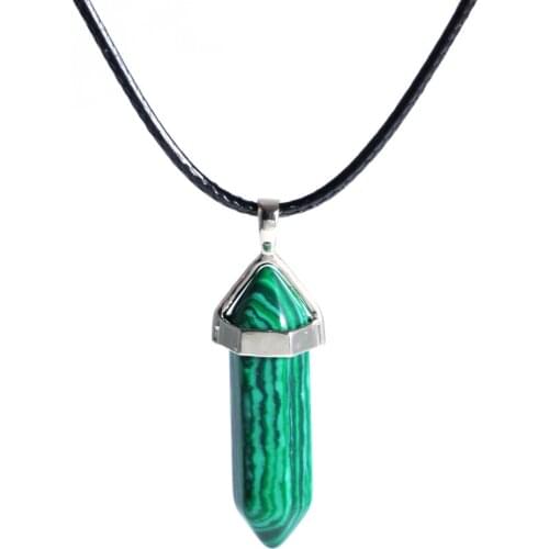 Trendy Charms Green striated Natural Stone Hexagon Shape Crystal Pillar Pendant Necklace Jewelry DZ0112o
