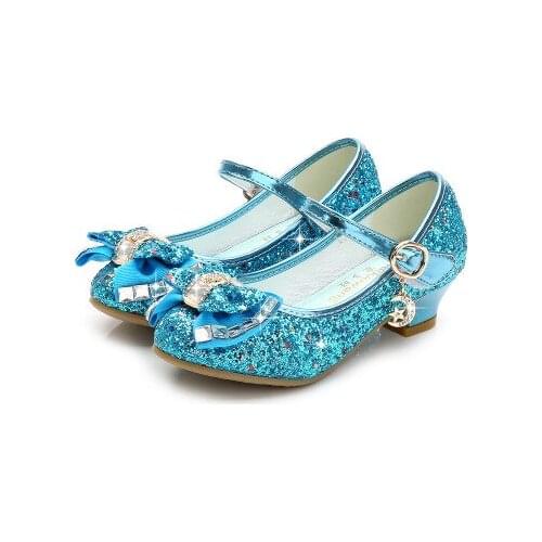 Kids Leather Shoes for Girls Casual Glitter Children High Heel Girls Shoes Blue Pink Silver zapatos princesa niña copodenieve