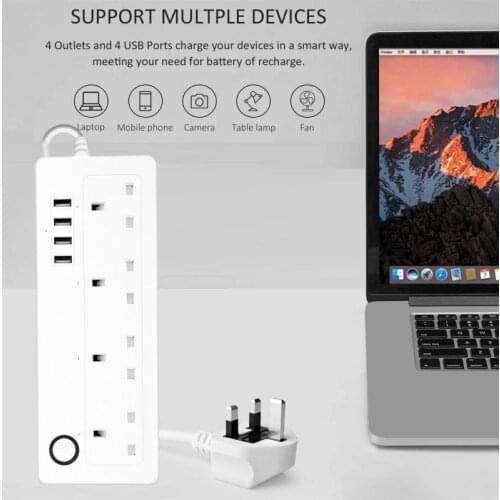 Smart Power Strip with 4 Outlets 4 USB Ports Smart Socket Home Office WiFi Voice Remote Control Power Strip Wireless via Alexa