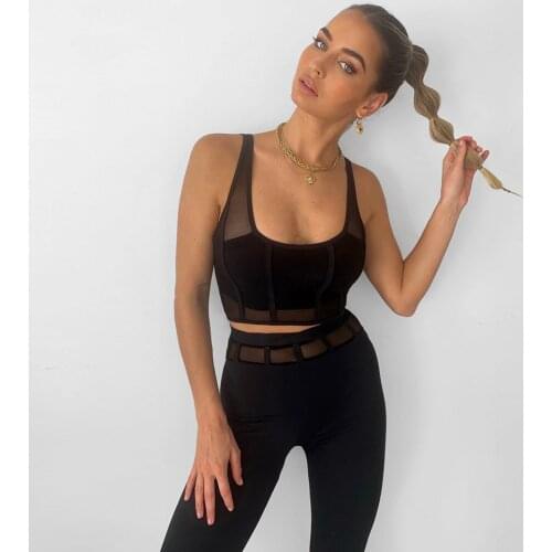 High Quality Summer New Black Sexy Lace Mesh Two Piece Bandage Set 2021 Celebrity Designer Fashion Women Set