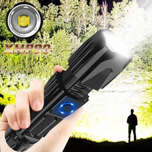 Brightest xhp70.2 High powerful rechargeable LED Flashlight XHP90 lanterna Tactical Light 18650 or 26650 Camping Hunting Lamp