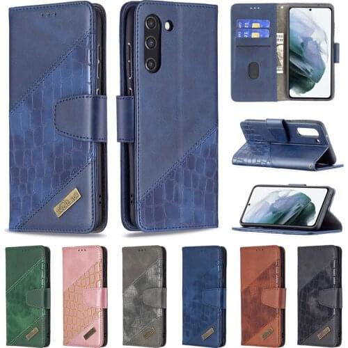 Phone Protection Leather Case for Galaxy S21 FE S20 Ultra Note 20 S10 Lite S9 Plus Wallet Cover Crocodile Pattern Splicing Coque
