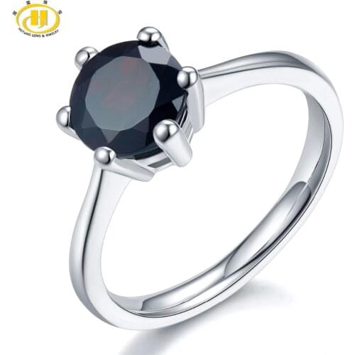 Hutang 2.25ct Natural Black Garnet Womens Ring 925 Sterling Silver Rings Fine Elegant Red Gemstone Jewelry Classic Design New