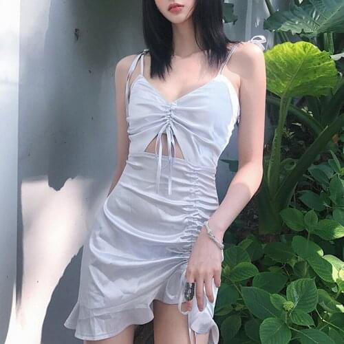Ins European and American style 2021 summer new womens suspender butterfly dew navel V-shaped dress woman dress