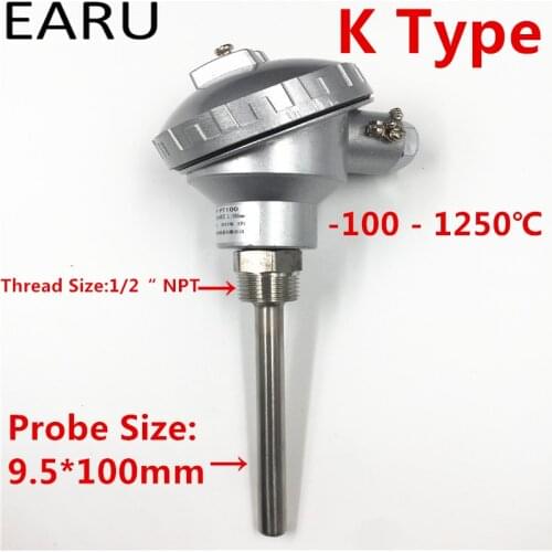 1pc K Type Thermocouple Probe High Industrial Temperature Sensors with Terminal Head 9.5*100mm Probe -100-1250C Custom-made OEM