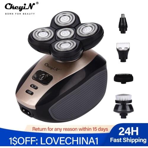 5 in 1 Professional Electric Shaver Waterproof Beard Trimmer 4D Rotating Razor Sideburns Nose Hair Trimmer Face Cleansing Brush