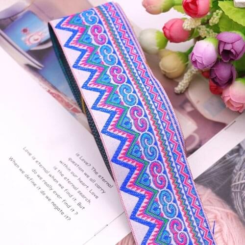 5yards cross stitch embroidery jacquard webbing lace trim 5cm dress collar ribbon tape ethnic tribal nepal thai india boho DIY