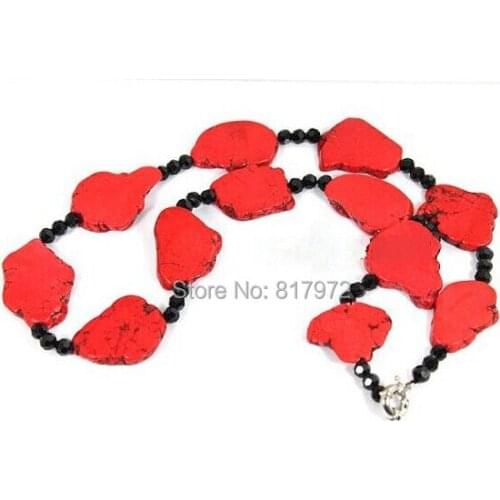 Shining BLACK Crystal Red Stone Necklace Woman Exaggerated Jewelry RED Slice Stone Necklace