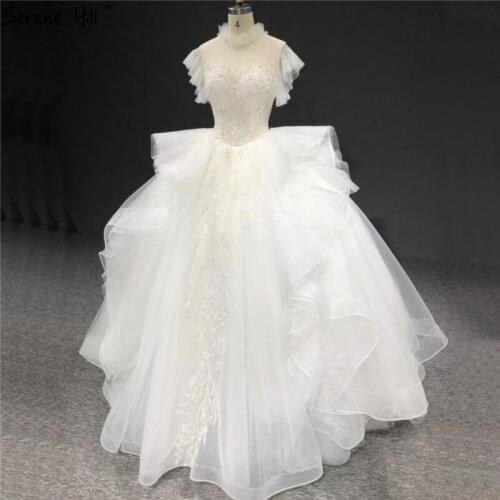 Serene Hill Ivory Short Sleeves Sparkle Sexy Wedding Dress 2020 Beading Sequins High Collar Bridal Gown Custom Made CHA2328