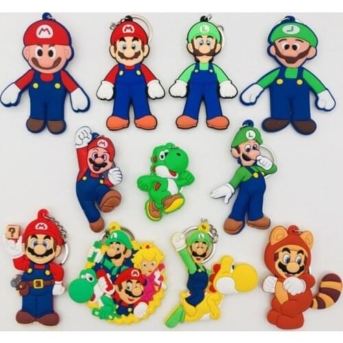 Game Super Mario Bro PVC Key Chain Luigi Mario Cartoon Figure Keyring Double Side Anime Keychain Kid Toy Key Holder Trinket Gift