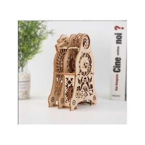 3D wooden mechanical transmission model creative toy assembly timer pendulum clock model birthday gift toy