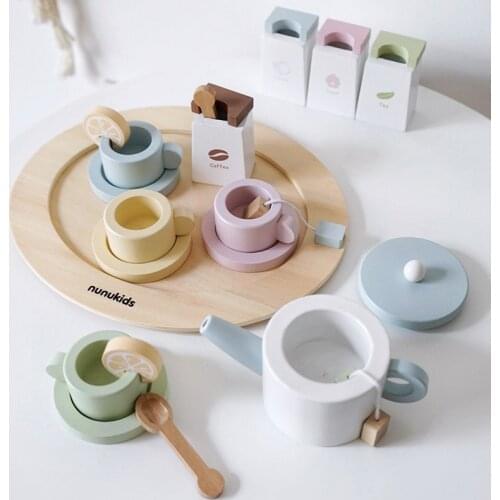 Kids Wooden Pretend Sets Simulation Tea Kit Game Wood Toy Play House Early Educational Kitchen Role Funny Toy Gift For Children