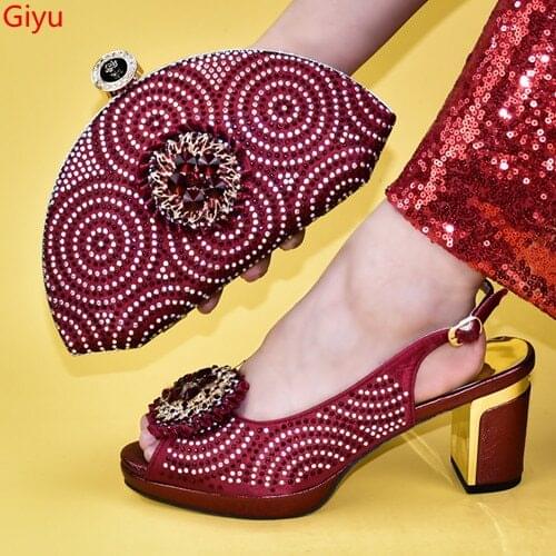 Doershow hot selling Italian matching wine shoe and bag set african wedding shoe and bag sets!HKJ1-7