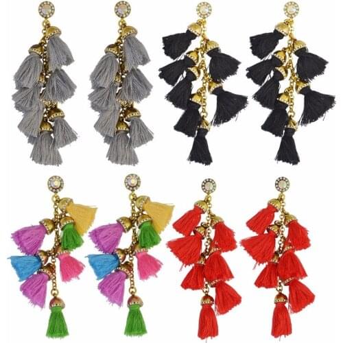 Ethnic Bohemian Vintage Multilayers Cotton Thread Tassel Earrings for Women Big Long Fringed Dangle Earring Party Brincos