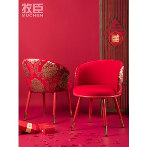 Festival Wedding Dining Chair Red Velvet Chair Armchair Living Room Furniture Leisure Modern Soft Package Chairs for Bedroom