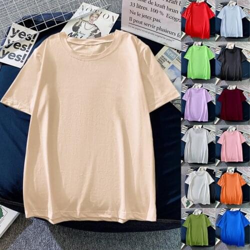 Basic Cotton T Shirt Women Summer New Oversized Solid Tees 13 colors asual Loose Tshirt Korean Round Neck Female Tops Streetwear