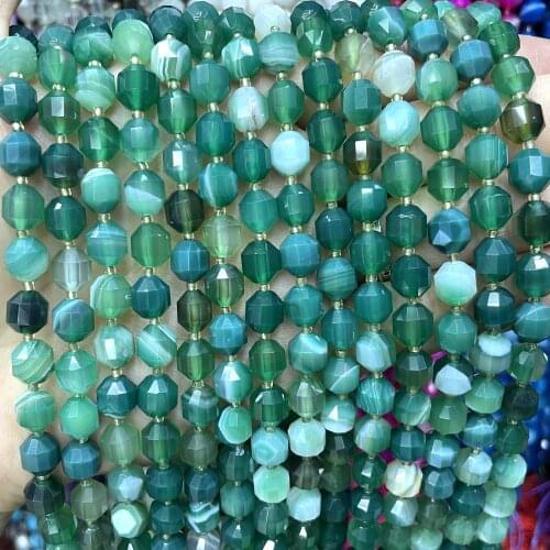 Faceted Natural Green Striped Agates Gem Stone Round Loose Spacer Beads For Jewelry Making Handmade DIY Bracelet Accessories