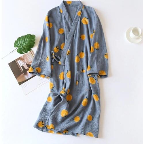 Japanese Kimono Dressing Gown Spring and Autumn Ladies Cotton Crepe Cloth Thin Summer Bathrobe Home Service Sleepwear Bath Robe