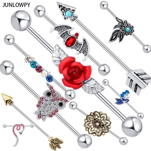 JUNLOWPY 1pcs Fashion Rose Key Style Ear Industrial Barbell Scaffold Bar Barbell Piercing Cartilage Earring Body Jewelry Helix