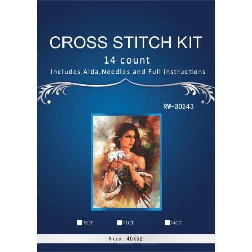 Beauty girl Lily flower Needlework,embroidery,DIY Cross stitch 14CT white canvas counted Cross-Stitching home decor