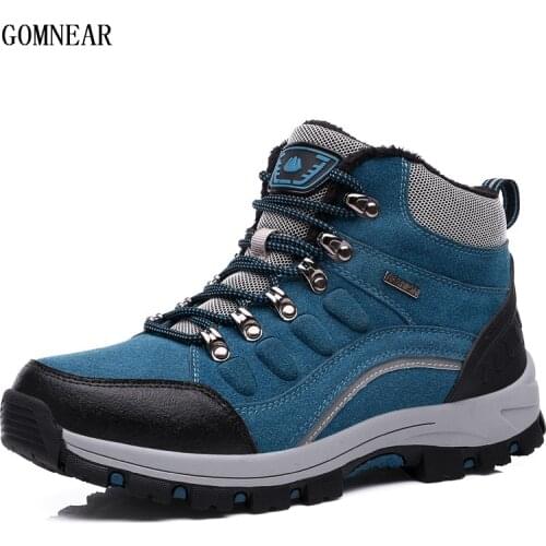 GOMNEAR Mens Winter HIking Shoes Plus Velvet Warm Outdoor Trekking Sport Shoes Antiskid Cold-Proof Outdoor adventure Sneakers