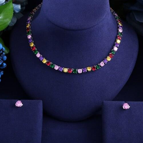 Brass Multi Bridal Cubic Zirconia Jewelry Sets For Women Party Necklace Earrings Dubai African CZ Stone Wedding Jewelry Sets