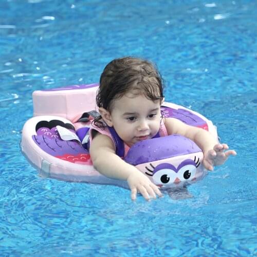 Baby Infant Solid Non-inflatable Lying Swimming Ring Waist Float Pool Toys Swim Trainer Sunshade Swim Ring with Sun Canopy