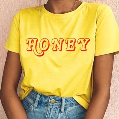 Honey new street style Kawaii Goth Cute T-shirt Funny Chick Outfit Teen Aesthetic Tumbrl Hipster Grunge Tee for Women gift tops