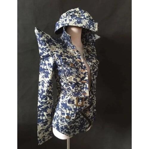 Fashion Camouflage navy style Shorts Jacket hat Set Women Singer DJ ds jazz dance costume hiphop stage macho queen costume