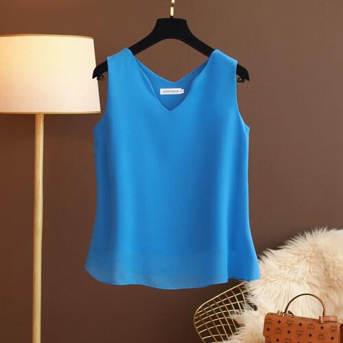 MOYISU Large size Womens Chiffon Blouse Loose Sleeveless Shirt 2021 New Summer Plus Size L-5XL Blouses Blusa Oversize
