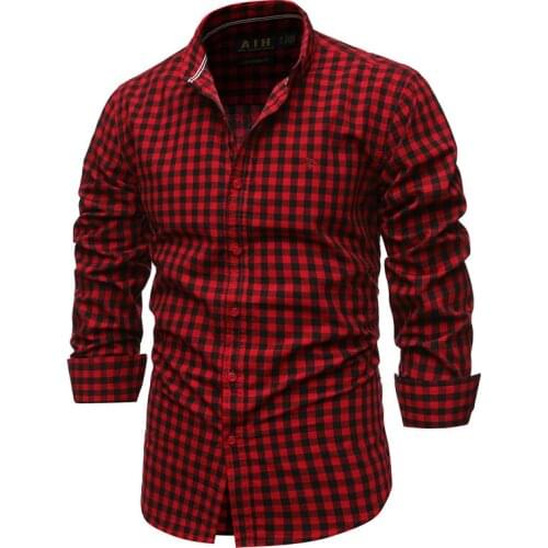 2021 Spring and Autumn New High Quality Mens Plaid Single Breasted Cotton Slim Business Casual Shirts