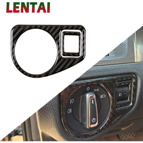 LENTAI Car Carbon Fiber Headlight Switch Botton Frame Sticker For Volkswagen VW Golf 7 GTI R GTE GTD MK7 2013-2017 Accessories