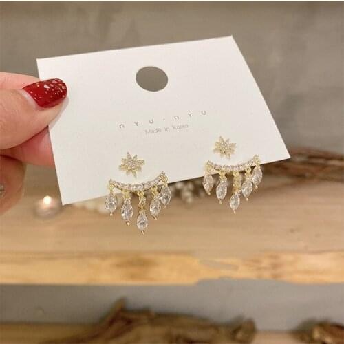 New design fashion jewelry exquisite copper inlaid AAA zircon hook star water drop tassel earrings elegant women luxury earring