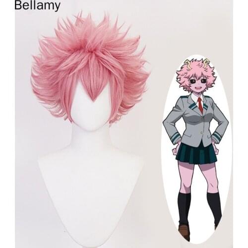 Anime My Hero Academia Ashido Mina cosplay hairwear Short pink hair Cosplay Wig Wig Cap
