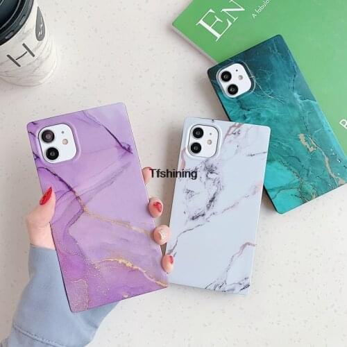 For iPhone 12 Square Marble Phone Case for iphone 11 Pro Max XR XS Max 7 8 Plus SE 2020 X Soft IMD Shockproof Cover Coque Gifts
