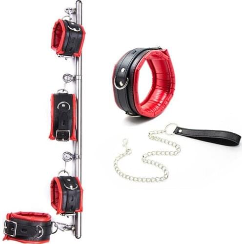 Adjustable Bondage Spreader Bar Set Handcuffs Ankle Cuffs Restraints Collar Roleplay Fetish Restraints SM Sex Toys for Couples