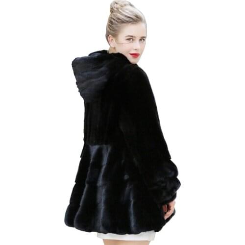 Luxury Genuine Mink Fur Coats Jacket with Hoody Winter Real Women Fur Outerwear Coats Plus Size 4XL 5XL VF7078