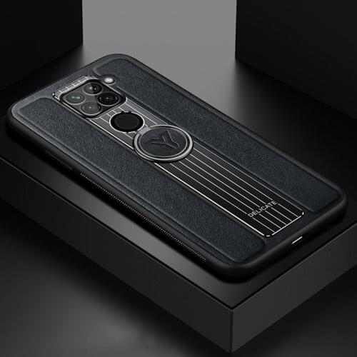 Luxury Leather Metal Srip Case For Xiaomi Redmi 9 9A K20 Note 9 8 Pro Shockproof Camera Lens Protection Case Stand Phone Cover