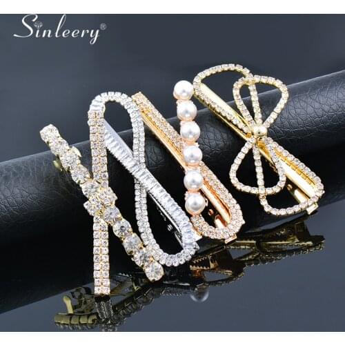 SINLEERY Gold Color Cubic Zirconia Pearl Bow Hair clips Sweet Hairpins Barrettes hair accessories 2021 New Arrival FS003 SSK