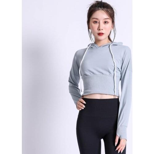 Sports Long-Sleeved Women Pullover Hooded Sweater Workout Clothes Breathable Quick-Drying Running Training Sexy Yoga Clothes