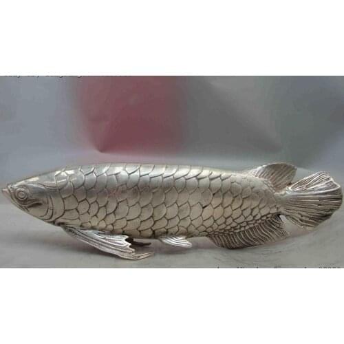 Chinese Royal Palace White Copper Silver Auspicious Fish Barracuda Animal Statue