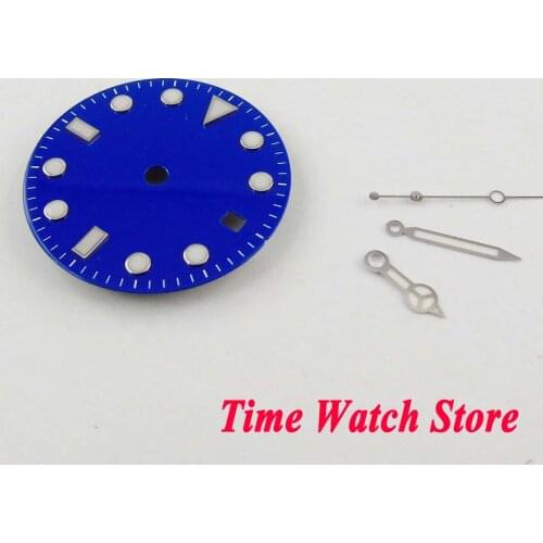31.3mm super luminous blue dial date window Watch Dial fit Mingzhu DG2813 MIYOTA 8215 ETA 2836 movement (Dial+hand) D109