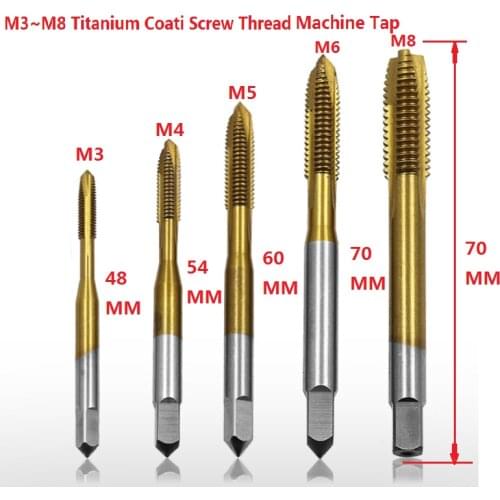 5PCS Tap Drill Hand Tools Titanium Coati Spiral Point Tap Straight Flute Metric Machine Screw Thread Machine M3/M4/M5/M6/M8