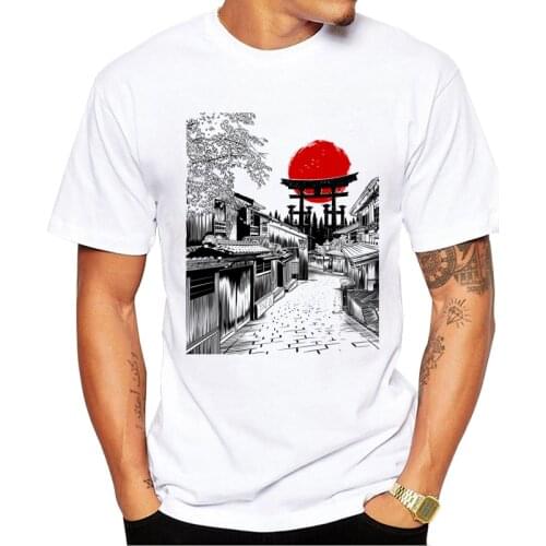 TEEHUB Vintage Men T-Shirt Sketch Street Japan Torii Printed Tops Fashion Design Tshirts Short Sleeve t shirts Essential Tee