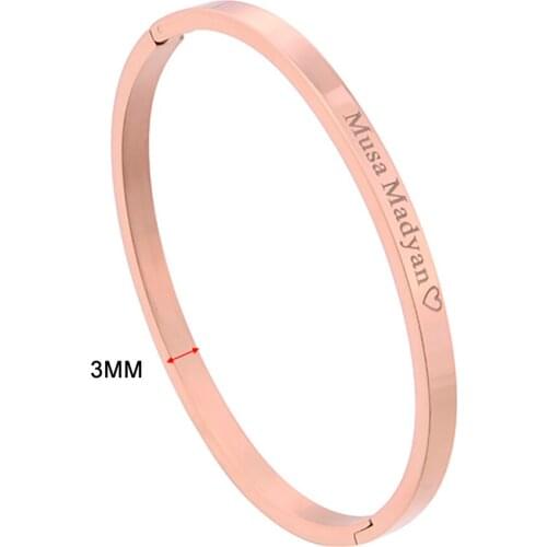 Uonney Dropshipping Customized Bar Bangle Double Side Engraved Name Bangle Valentine Birthday Gift Silver Rose Gold Color